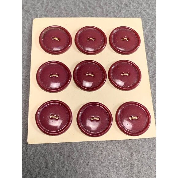 Vintage Red Plastic Buttons on Card - Set Of 9 - Picture 1 of 4